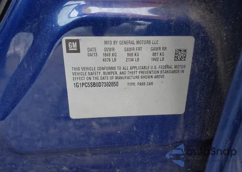 2013 Chevrolet Cruze 1Lt Auto z USA, uszkodzony, nr VIN 1G1PC5SB0D7302850